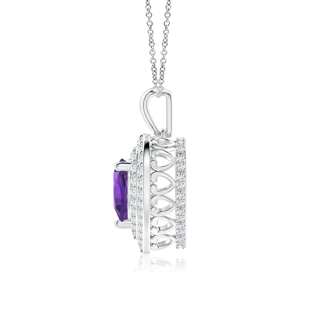 7mm AAAA Amethyst Heart Pendant with Diamond Double Halo in P950 Platinum - side_1