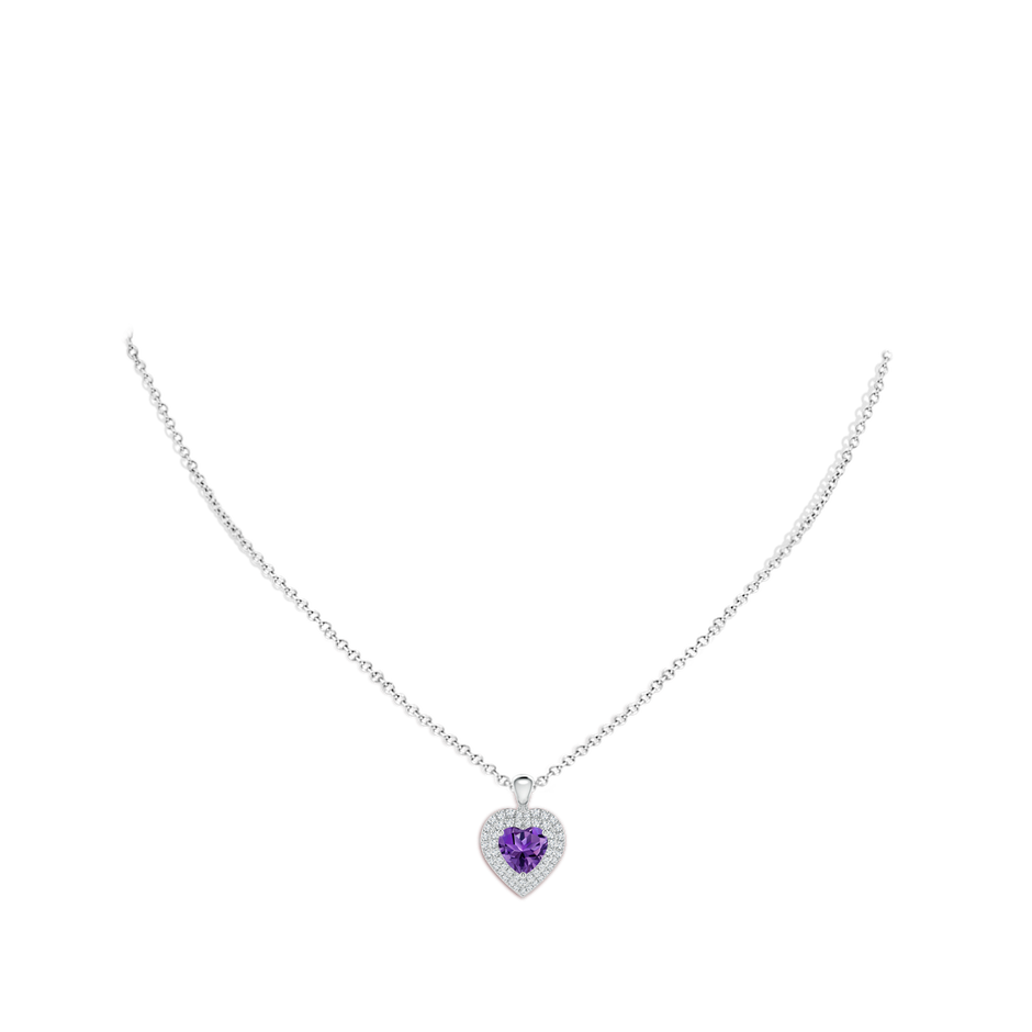 7mm AAAA Amethyst Heart Pendant with Diamond Double Halo in P950 Platinum body-neck