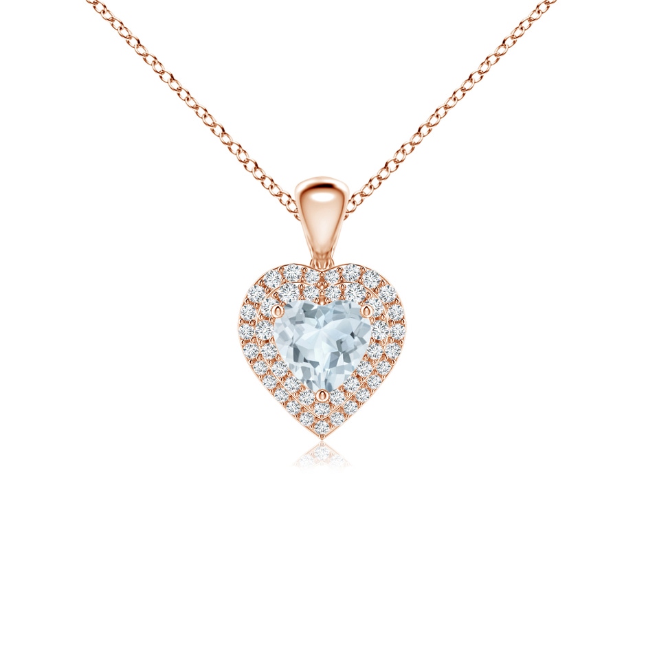 5mm A Aquamarine Heart Pendant with Diamond Double Halo in Rose Gold 