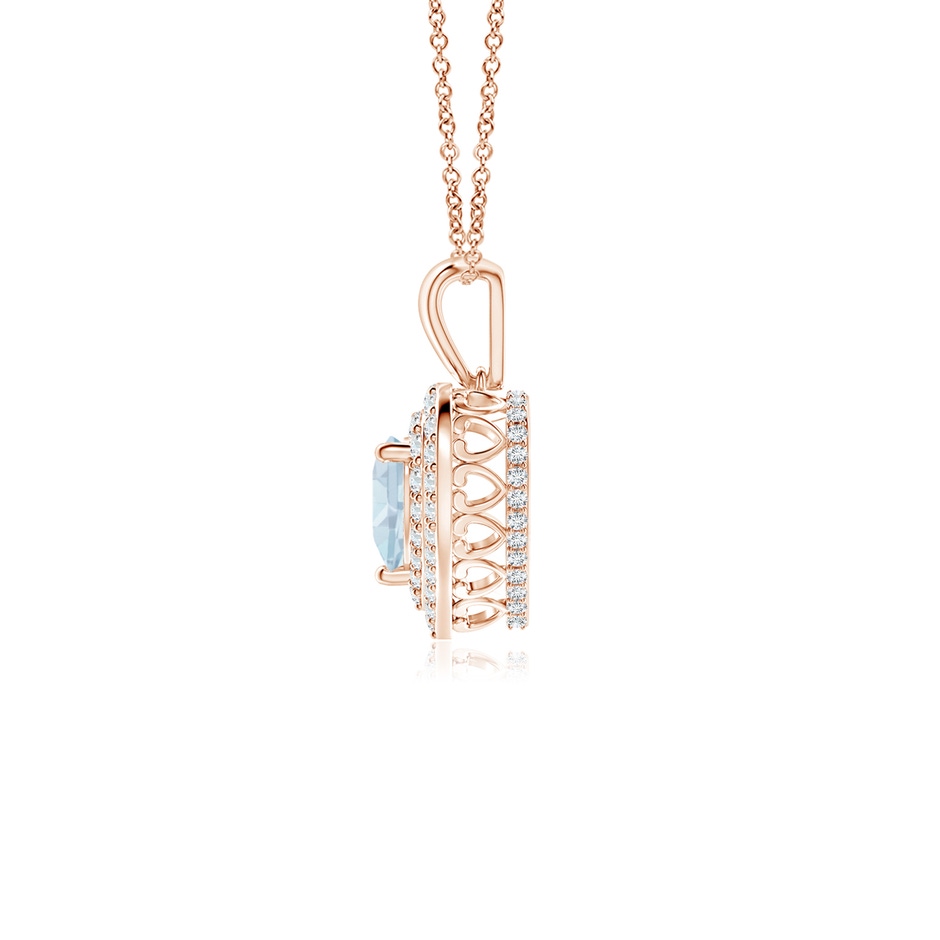 5mm A Aquamarine Heart Pendant with Diamond Double Halo in Rose Gold side-1