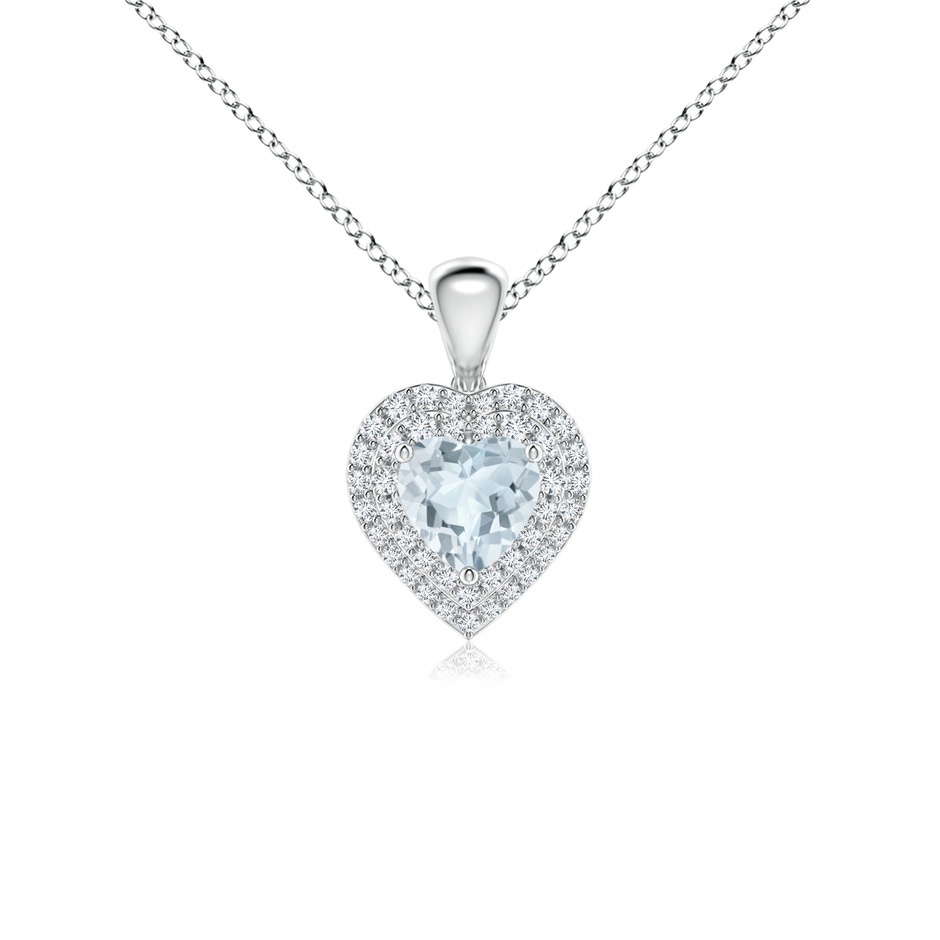 5mm A Aquamarine Heart Pendant with Diamond Double Halo in White Gold 