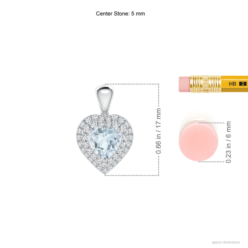 5mm A Aquamarine Heart Pendant with Diamond Double Halo in White Gold ruler