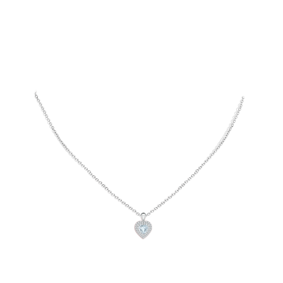 5mm A Aquamarine Heart Pendant with Diamond Double Halo in White Gold body-neck