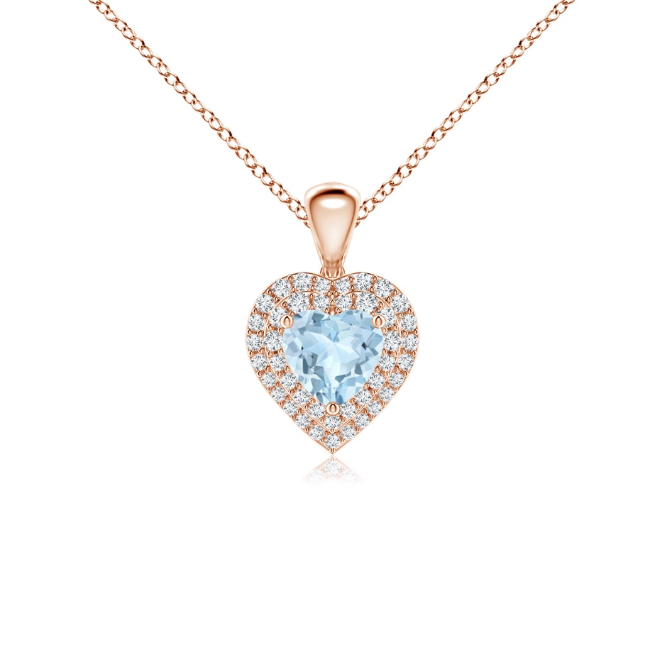 5mm AA Aquamarine Heart Pendant with Diamond Double Halo in Rose Gold 