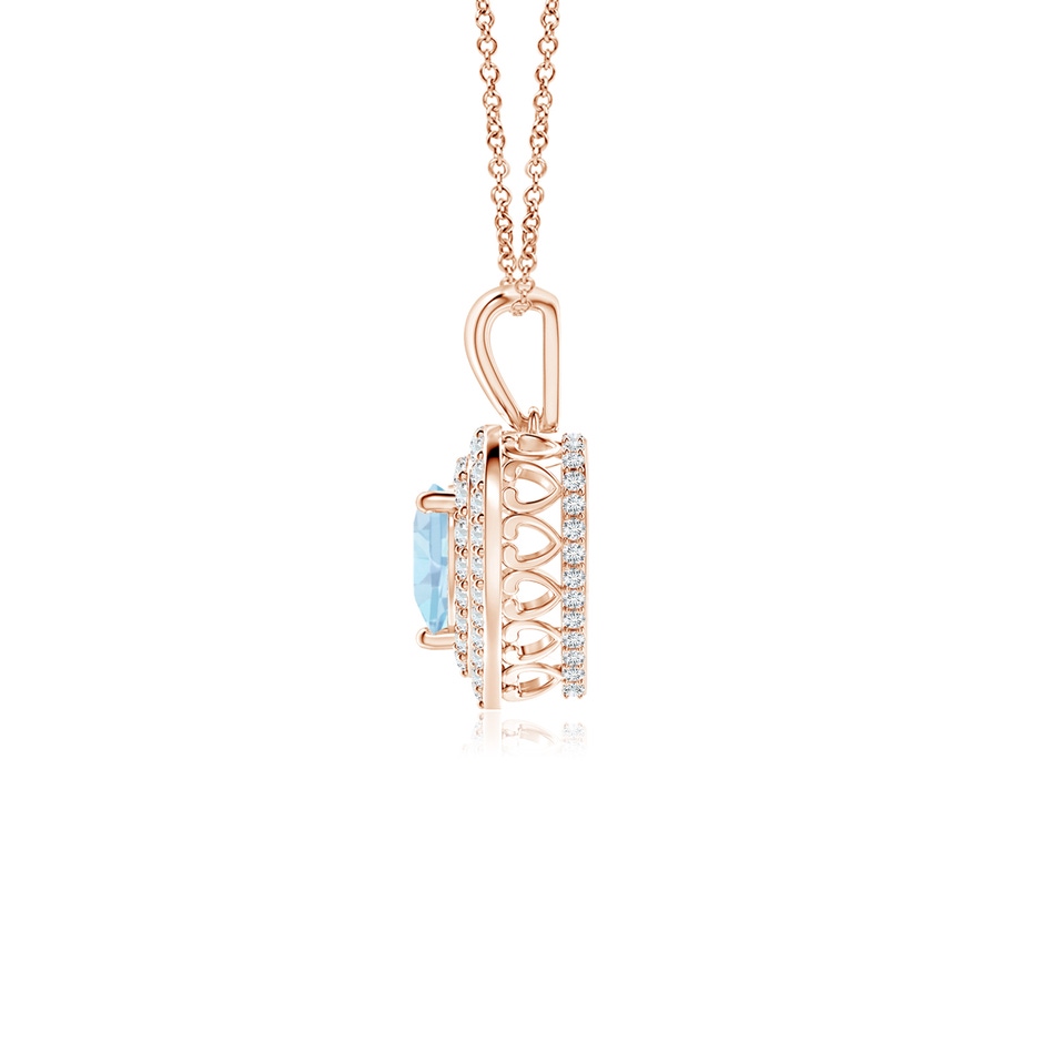 5mm AA Aquamarine Heart Pendant with Diamond Double Halo in Rose Gold side-1