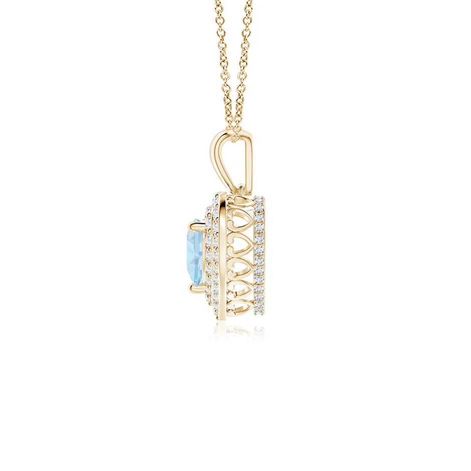 5mm AA Aquamarine Heart Pendant with Diamond Double Halo in Yellow Gold side-1