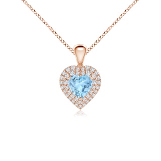 5mm AAA Aquamarine Heart Pendant with Diamond Double Halo in Rose Gold