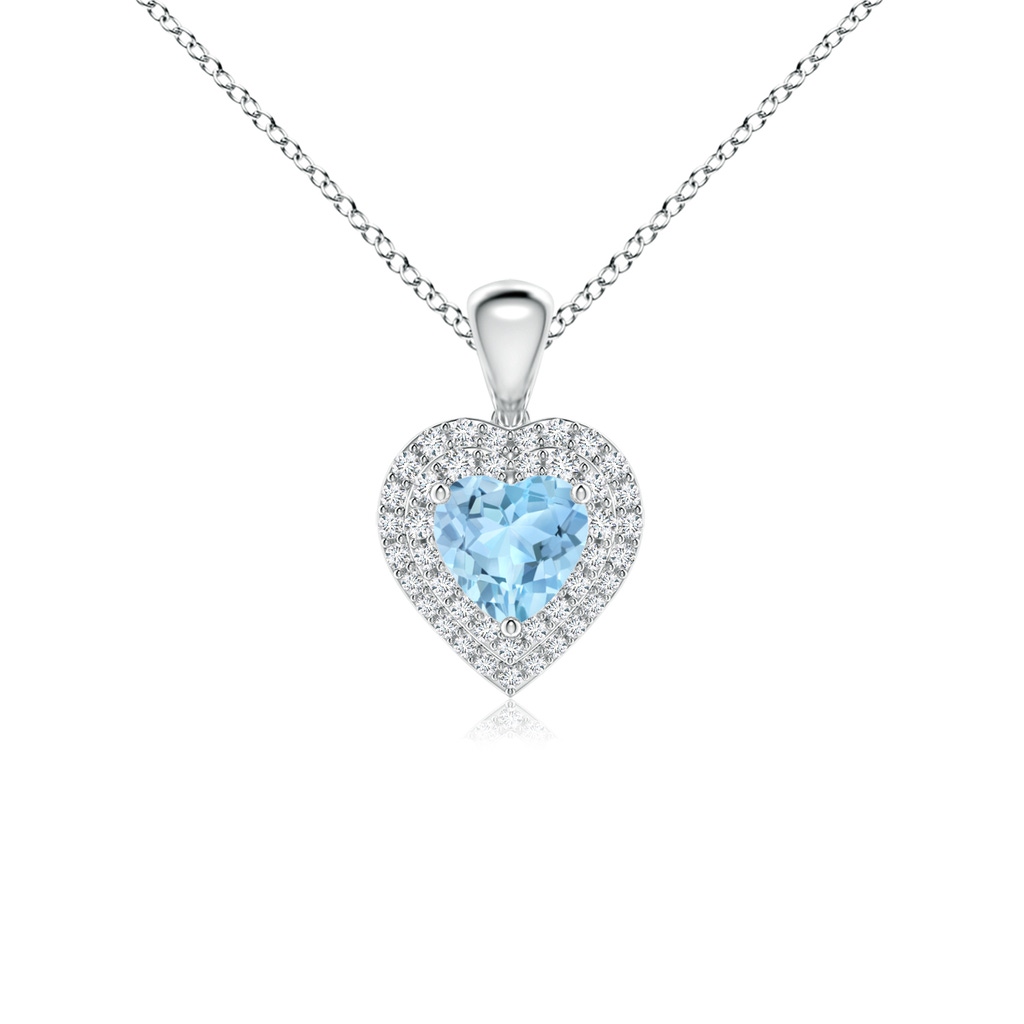 5mm AAA Aquamarine Heart Pendant with Diamond Double Halo in White Gold 