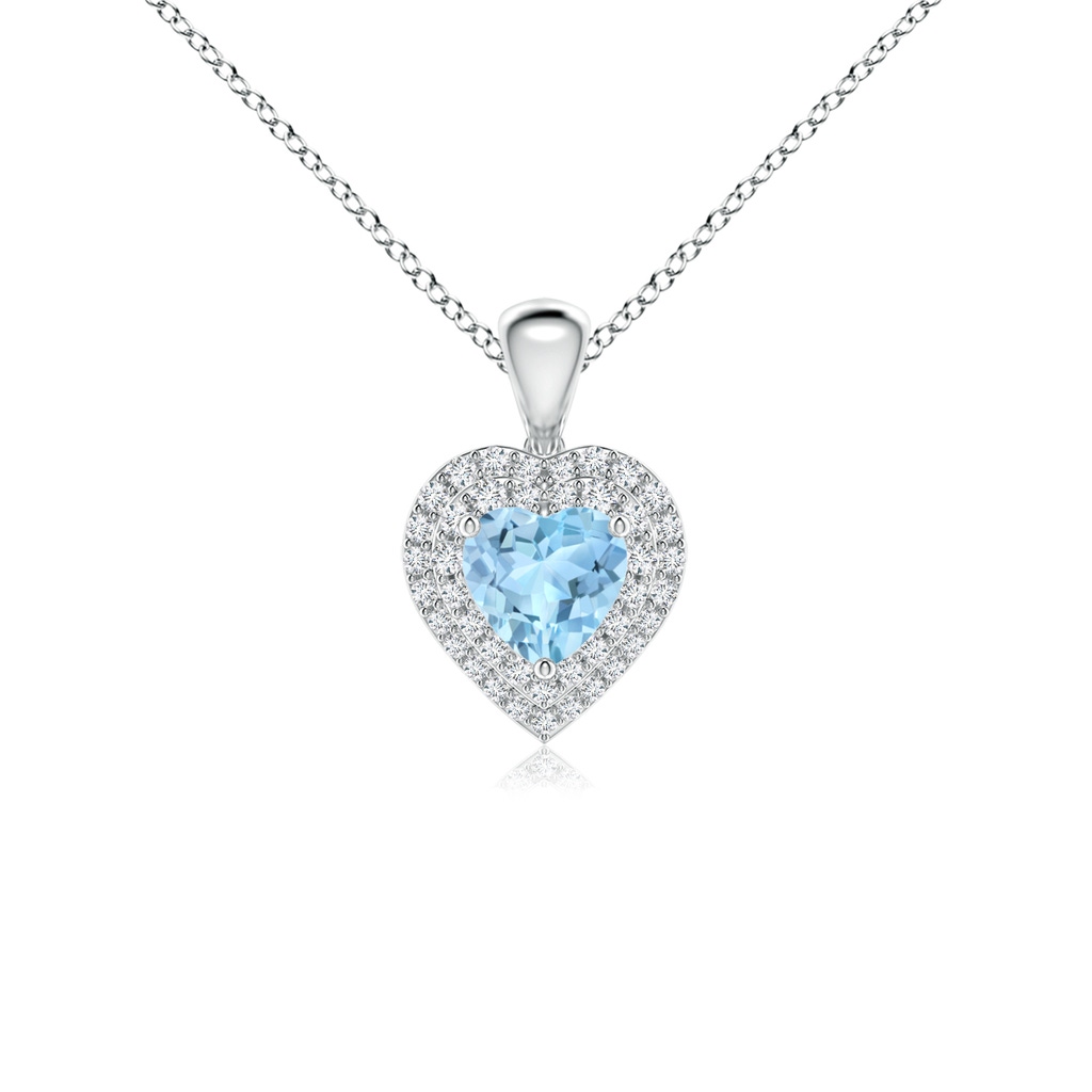 5mm AAA Aquamarine Heart Pendant with Diamond Double Halo in White Gold