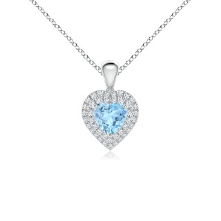 5mm AAA Aquamarine Heart Pendant with Diamond Double Halo in White Gold