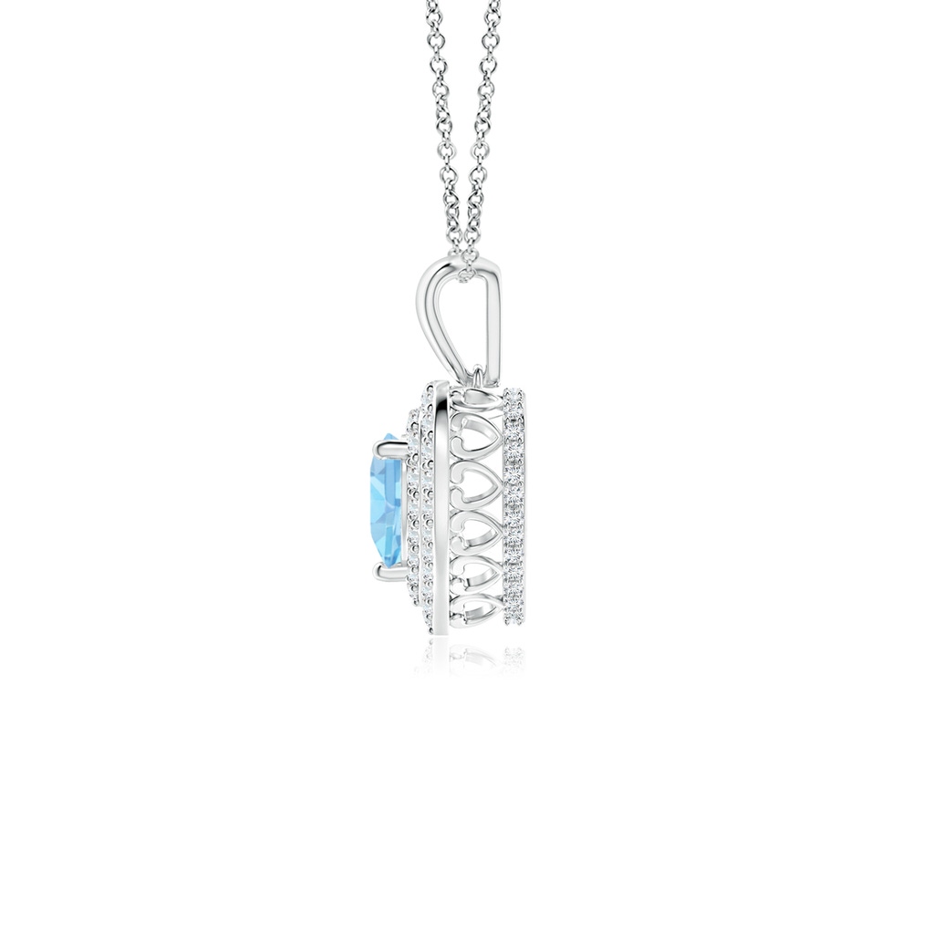 5mm AAA Aquamarine Heart Pendant with Diamond Double Halo in White Gold Side-1