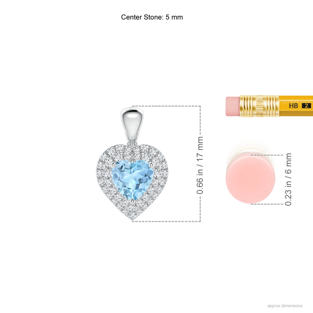 5mm AAA Aquamarine Heart Pendant with Diamond Double Halo in White Gold Ruler