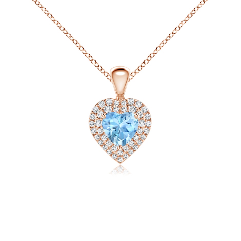 5mm AAAA Aquamarine Heart Pendant with Diamond Double Halo in Rose Gold 