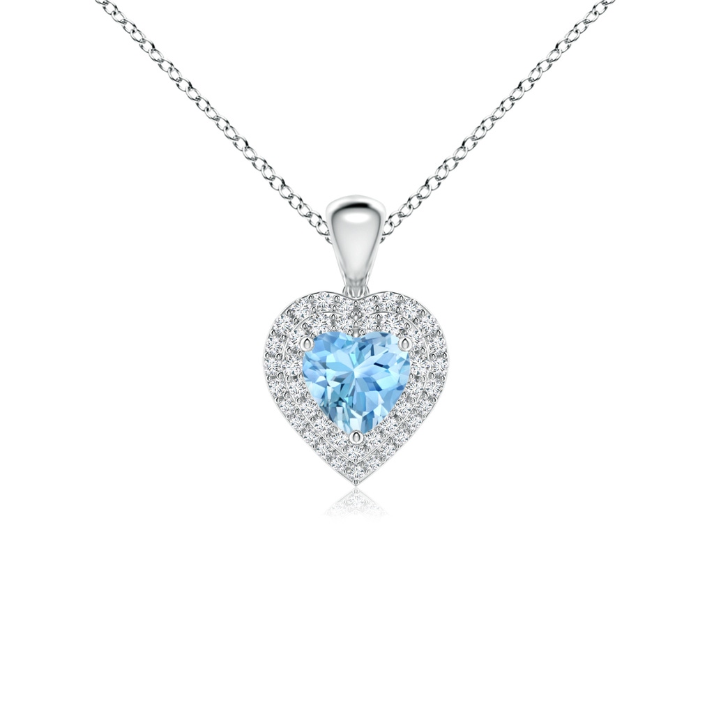5mm AAAA Aquamarine Heart Pendant with Diamond Double Halo in White Gold 
