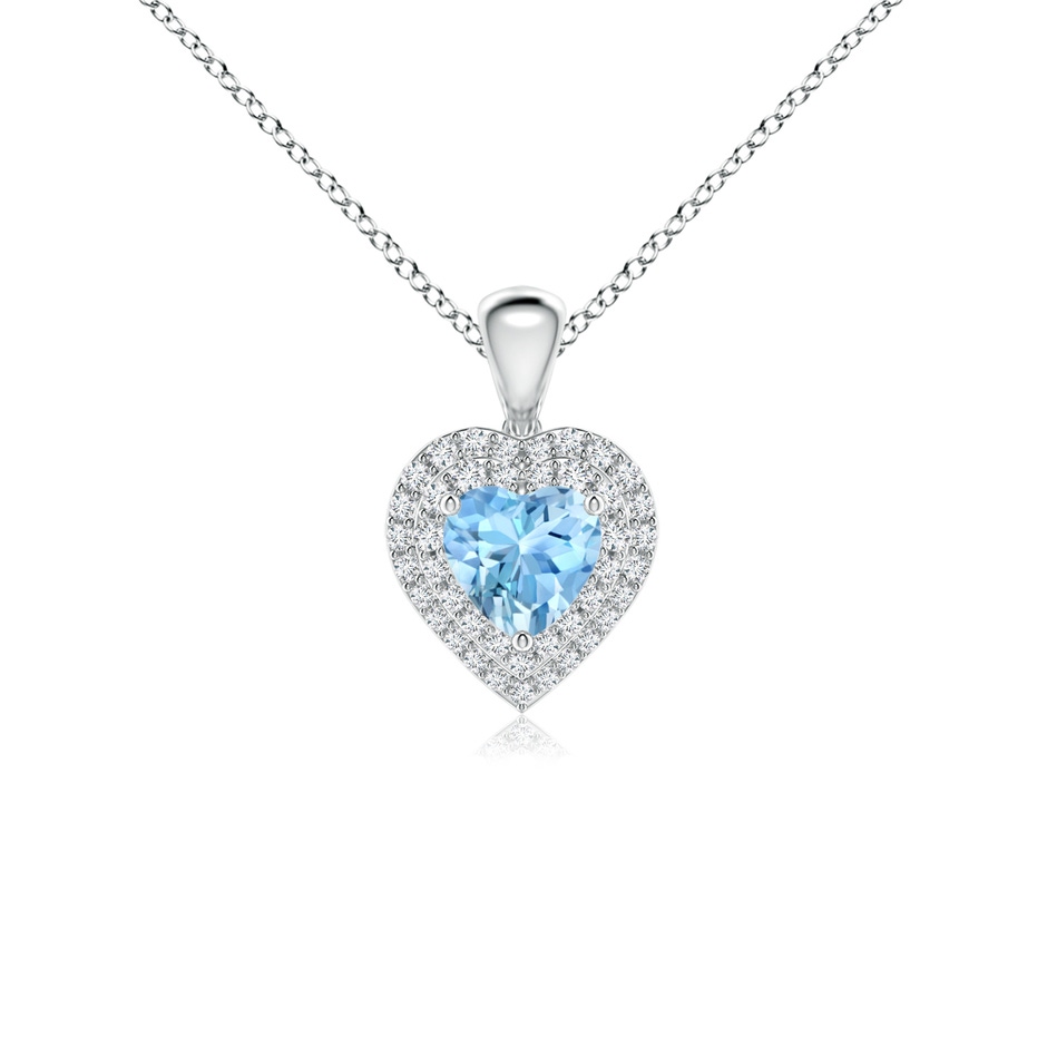 5mm AAAA Aquamarine Heart Pendant with Diamond Double Halo in White Gold 