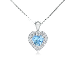 5mm AAAA Aquamarine Heart Pendant with Diamond Double Halo in White Gold