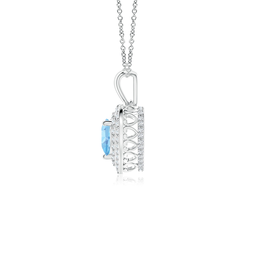 5mm AAAA Aquamarine Heart Pendant with Diamond Double Halo in White Gold Side-1
