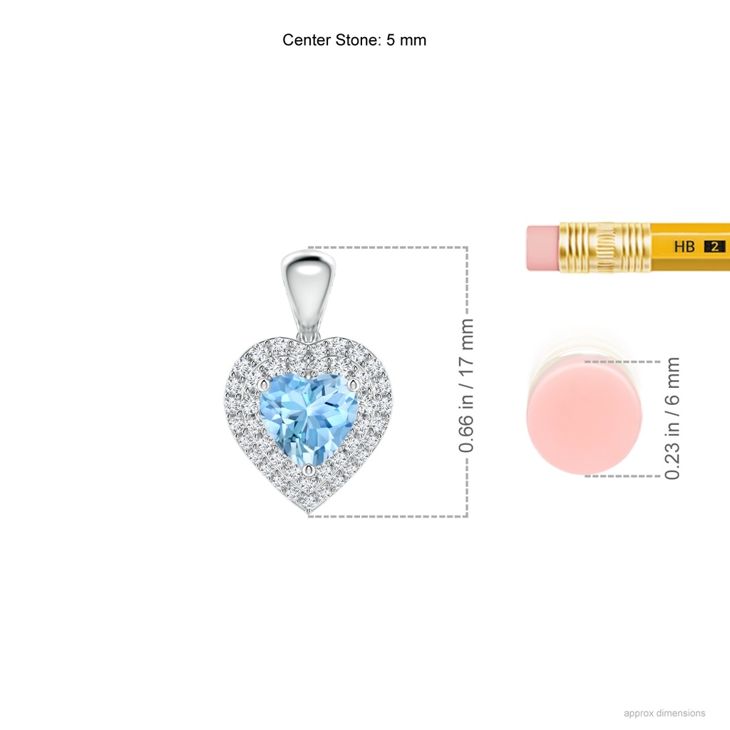 5mm AAAA Aquamarine Heart Pendant with Diamond Double Halo in White Gold Ruler