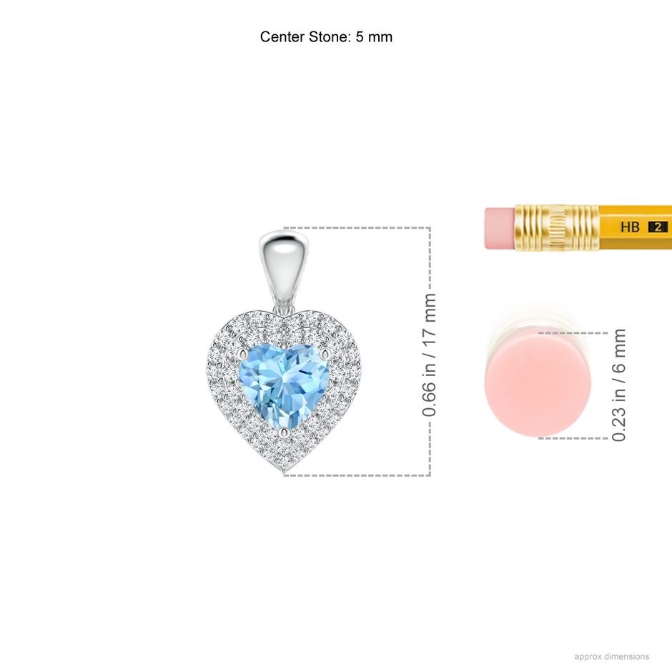 5mm AAAA Aquamarine Heart Pendant with Diamond Double Halo in White Gold ruler