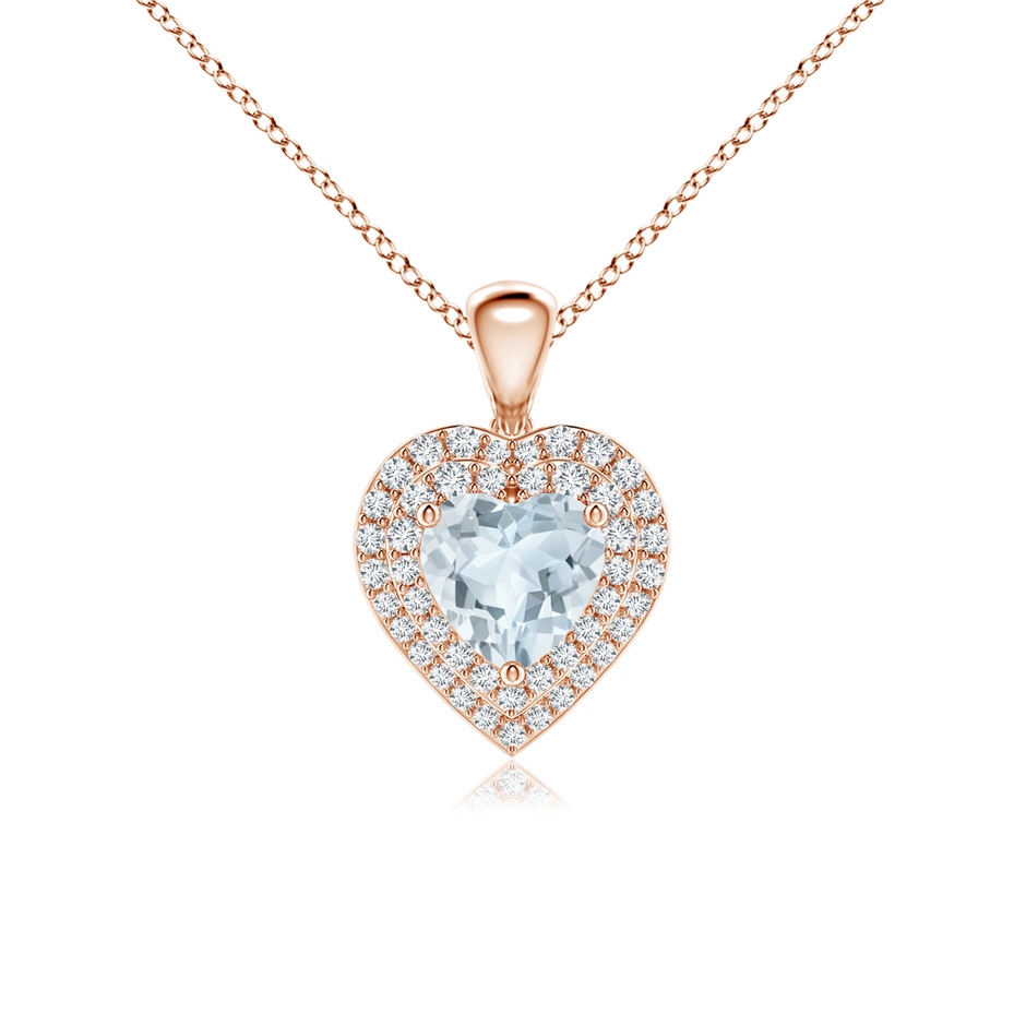 6mm A Aquamarine Heart Pendant with Diamond Double Halo in Rose Gold 