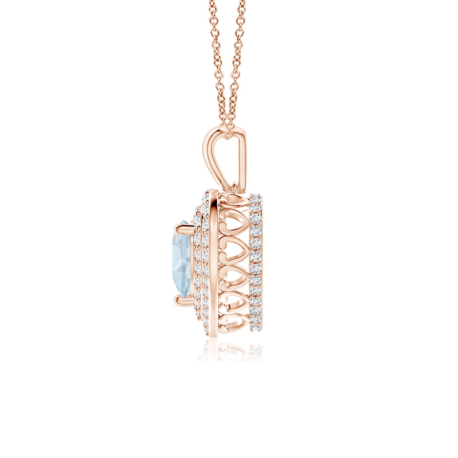 6mm A Aquamarine Heart Pendant with Diamond Double Halo in Rose Gold side-1