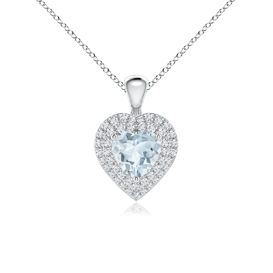 6mm A Aquamarine Heart Pendant with Diamond Double Halo in White Gold 