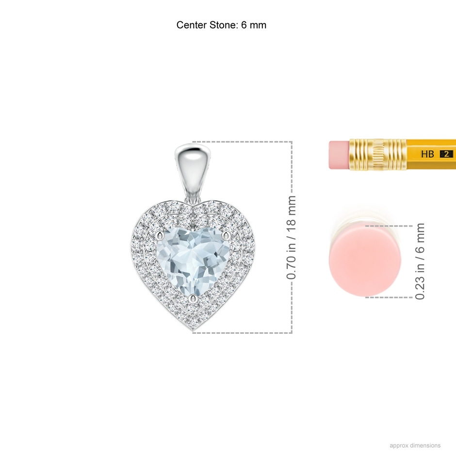 6mm A Aquamarine Heart Pendant with Diamond Double Halo in White Gold ruler