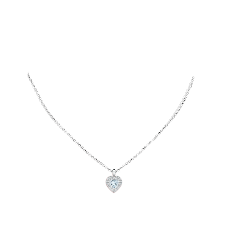 6mm A Aquamarine Heart Pendant with Diamond Double Halo in White Gold body-neck