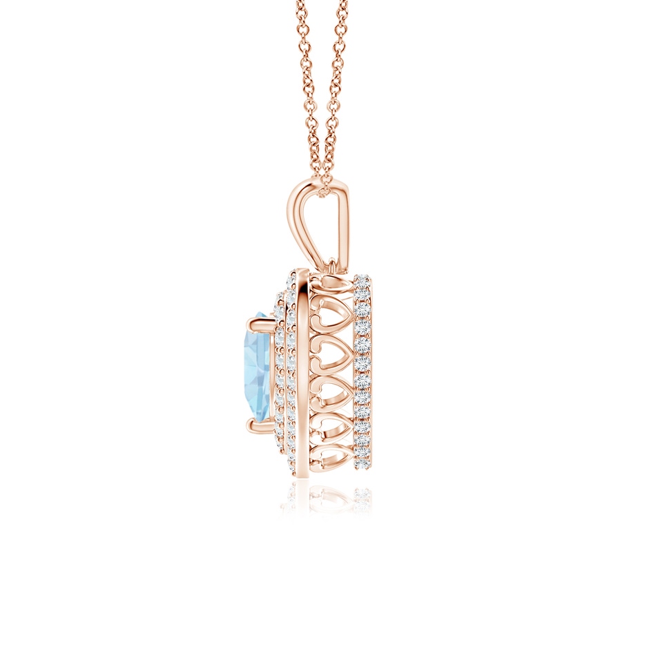 6mm AA Aquamarine Heart Pendant with Diamond Double Halo in Rose Gold side-1