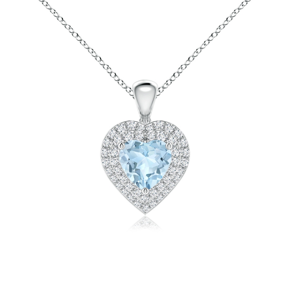 6mm AA Aquamarine Heart Pendant with Diamond Double Halo in White Gold 