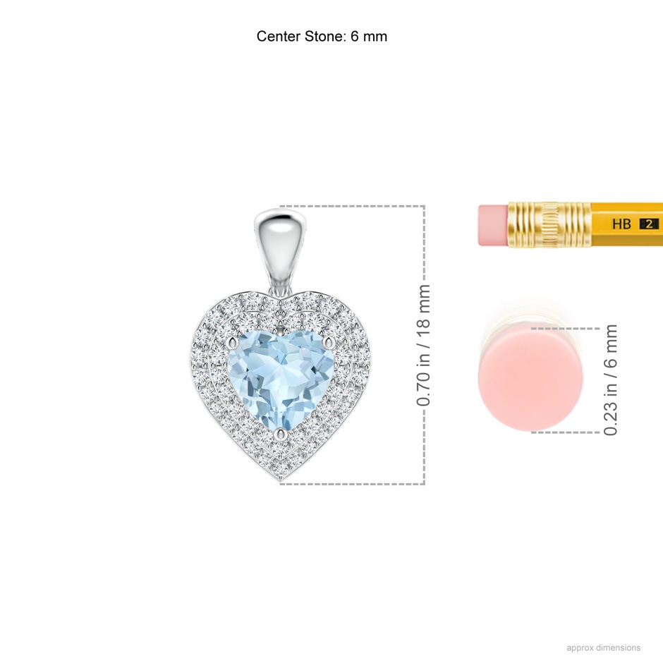 6mm AA Aquamarine Heart Pendant with Diamond Double Halo in White Gold ruler