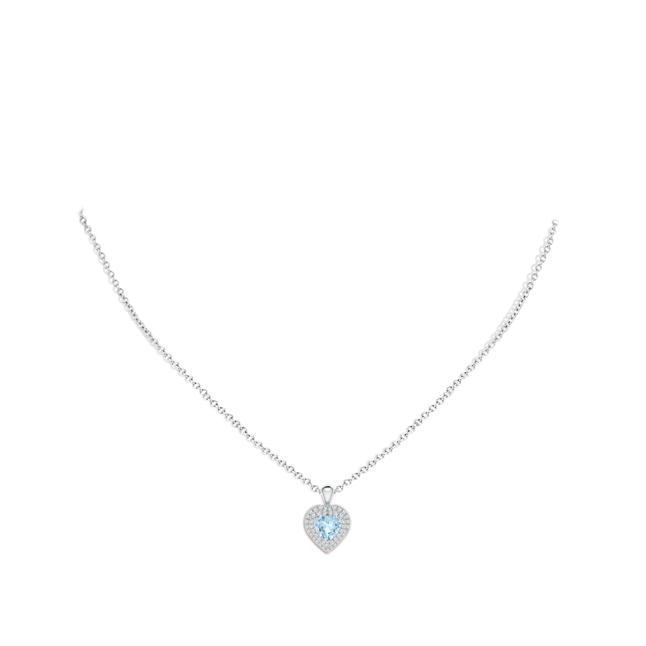 6mm AA Aquamarine Heart Pendant with Diamond Double Halo in White Gold body-neck
