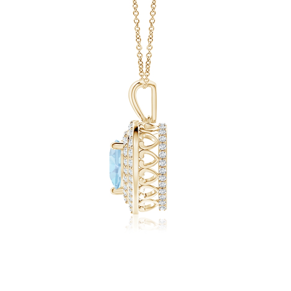 6mm AA Aquamarine Heart Pendant with Diamond Double Halo in Yellow Gold side-1