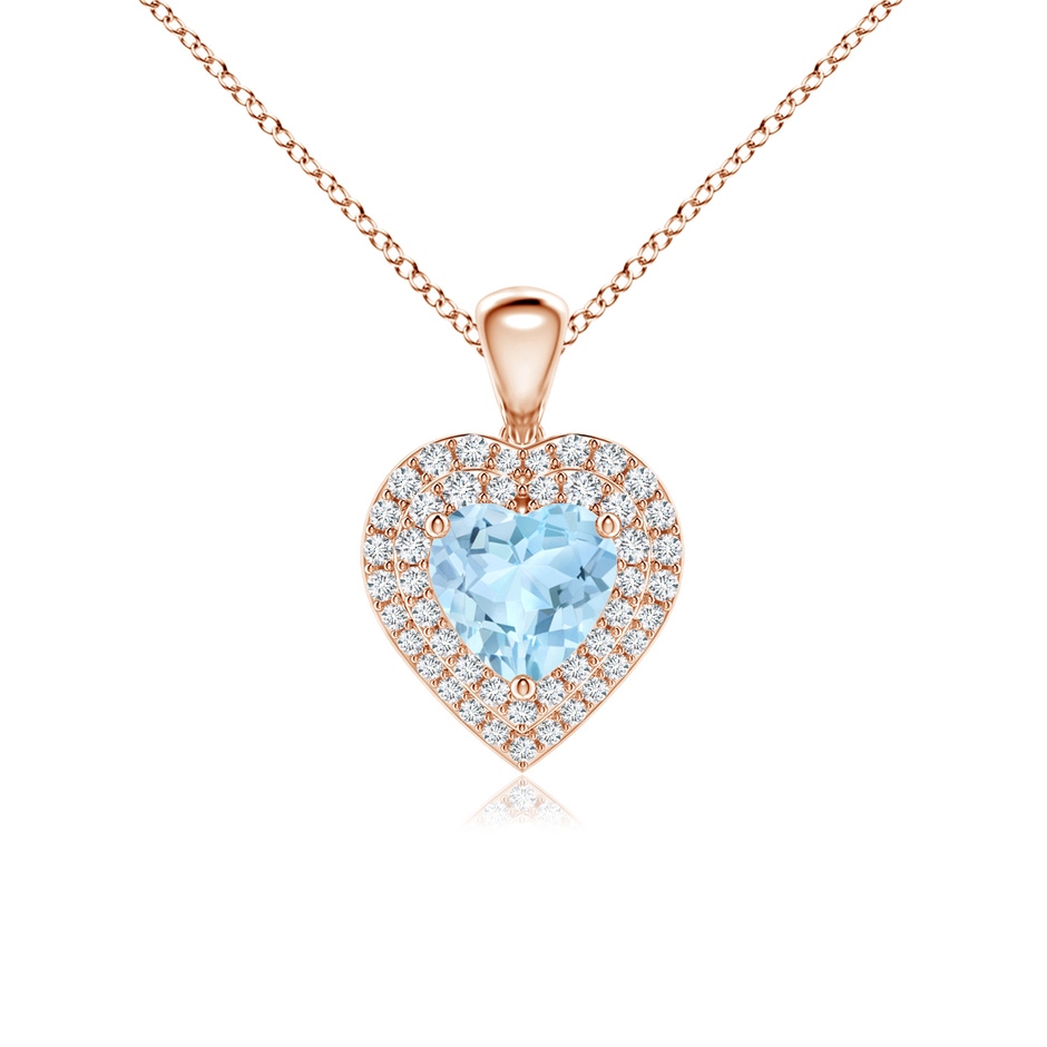 6mm AAA Aquamarine Heart Pendant with Diamond Double Halo in Rose Gold 
