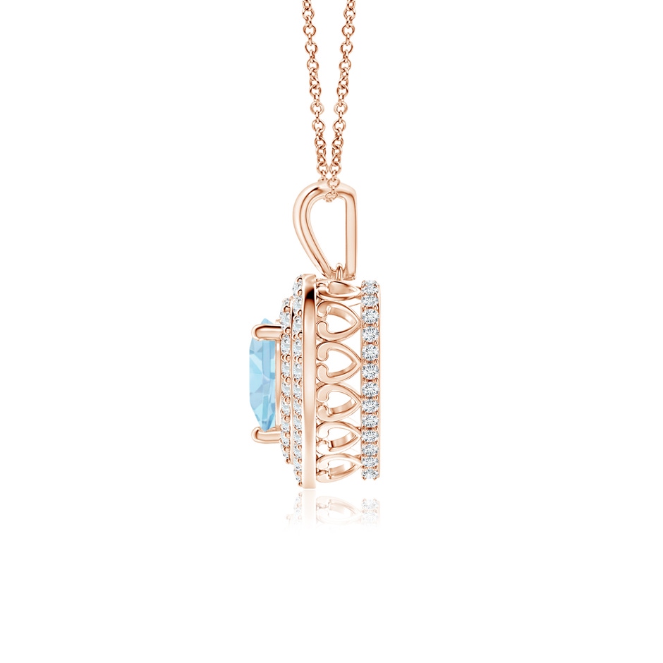 6mm AAA Aquamarine Heart Pendant with Diamond Double Halo in Rose Gold side-1