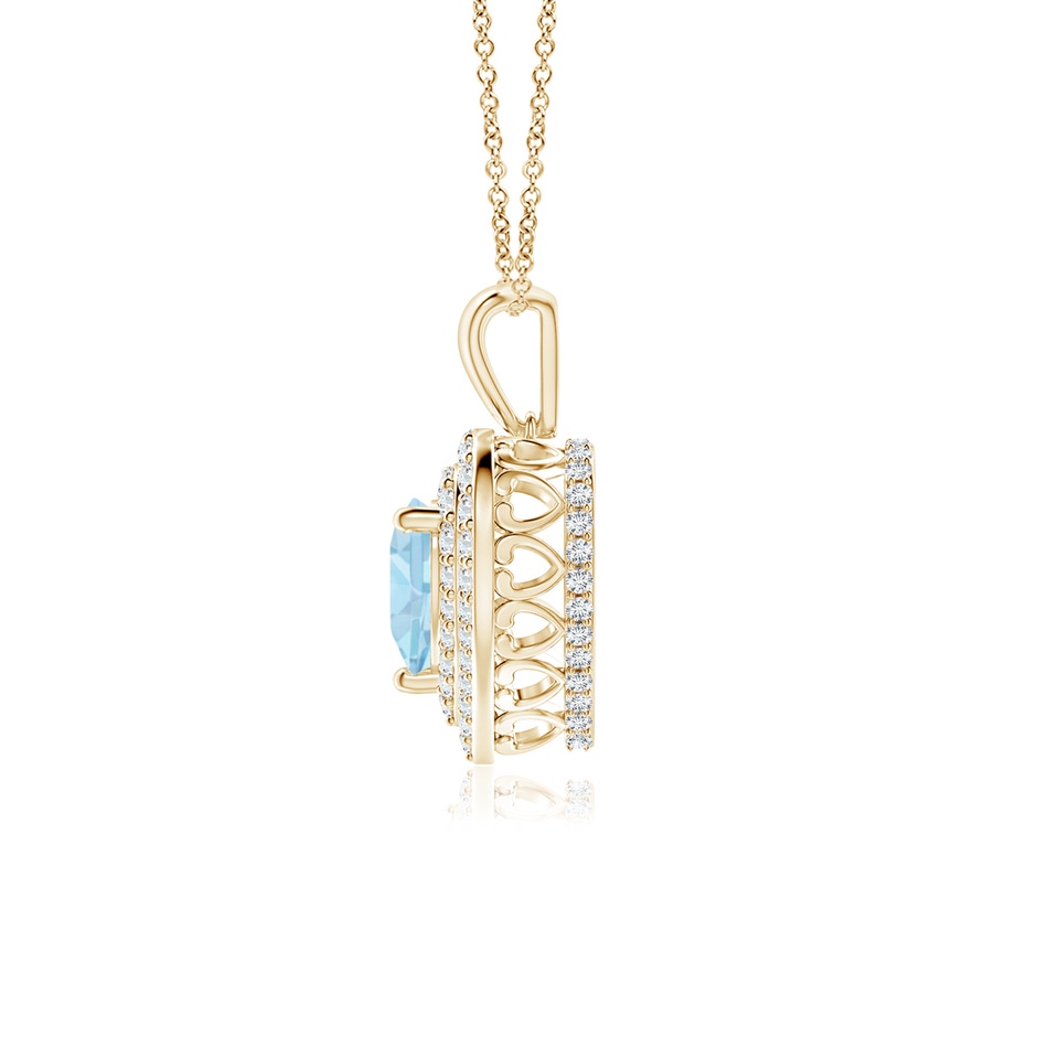 6mm AAA Aquamarine Heart Pendant with Diamond Double Halo in Yellow Gold side-1
