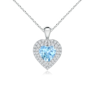 6mm AAAA Aquamarine Heart Pendant with Diamond Double Halo in P950 Platinum