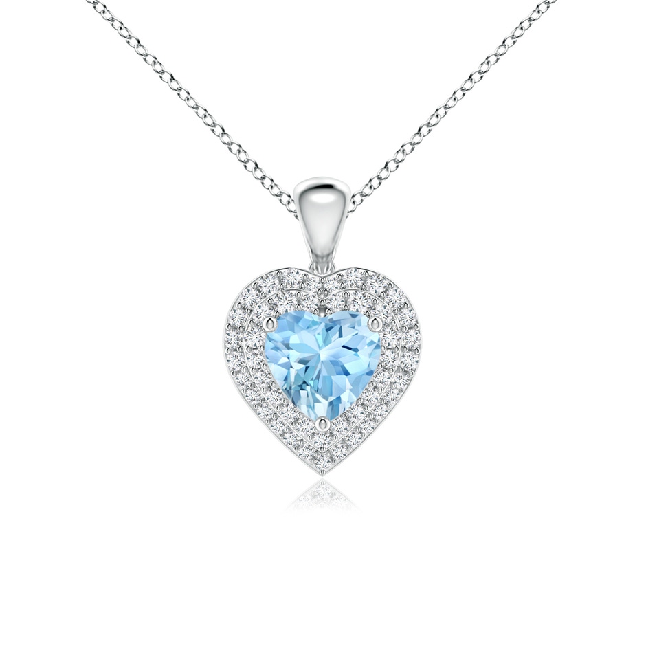6mm AAAA Aquamarine Heart Pendant with Diamond Double Halo in P950 Platinum 
