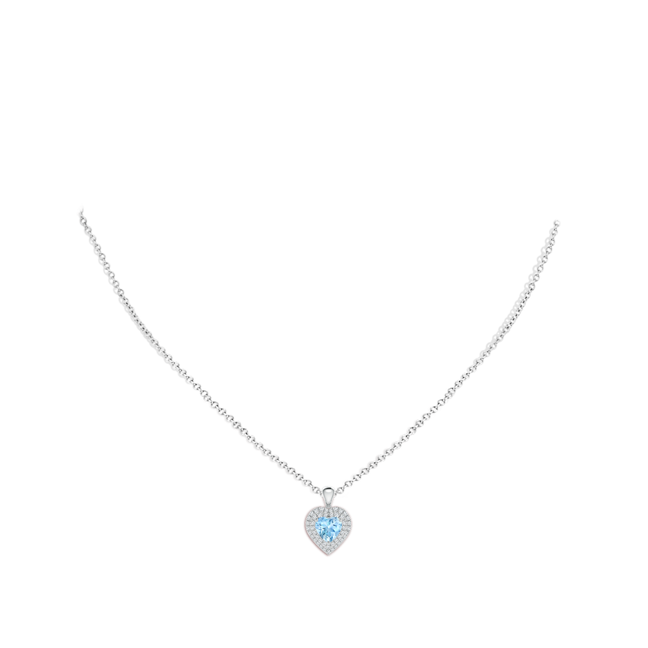 6mm AAAA Aquamarine Heart Pendant with Diamond Double Halo in P950 Platinum body-neck