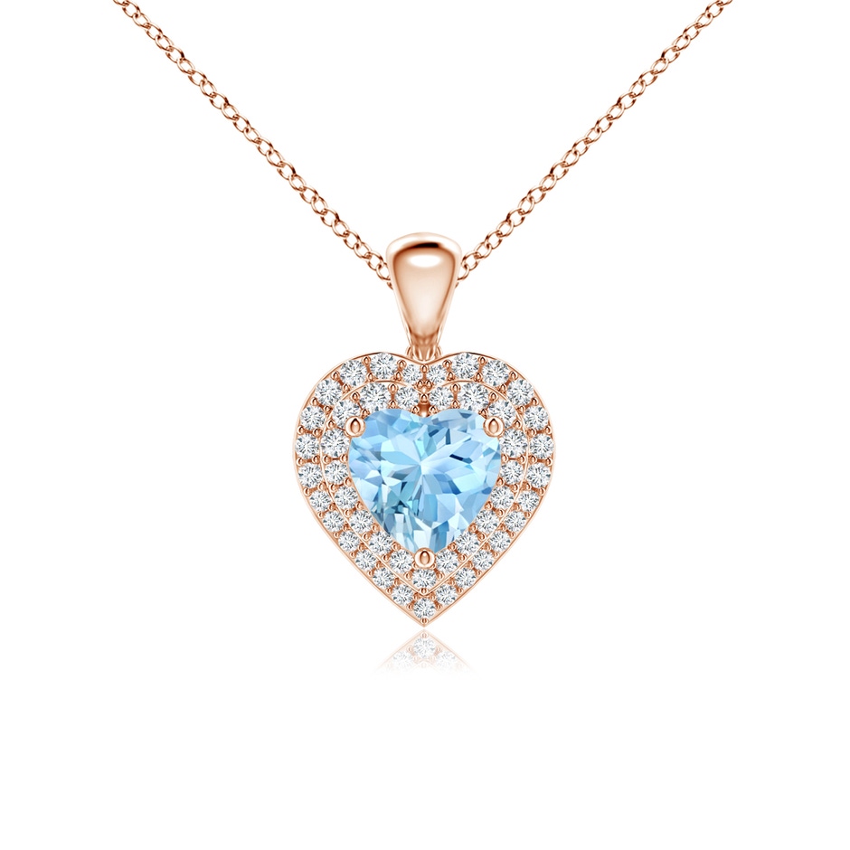 6mm AAAA Aquamarine Heart Pendant with Diamond Double Halo in Rose Gold 