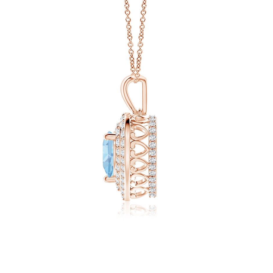 6mm AAAA Aquamarine Heart Pendant with Diamond Double Halo in Rose Gold side-1