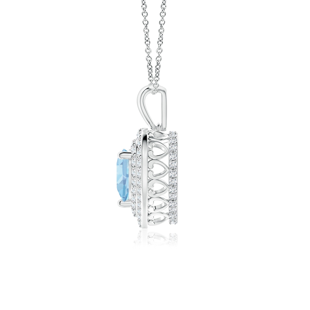 6mm AAAA Aquamarine Heart Pendant with Diamond Double Halo in White Gold Side-1
