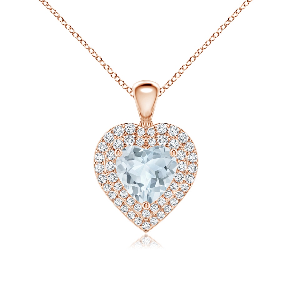 7mm A Aquamarine Heart Pendant with Diamond Double Halo in Rose Gold 