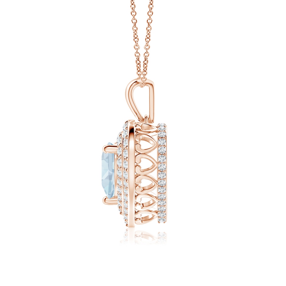 7mm A Aquamarine Heart Pendant with Diamond Double Halo in Rose Gold side-1