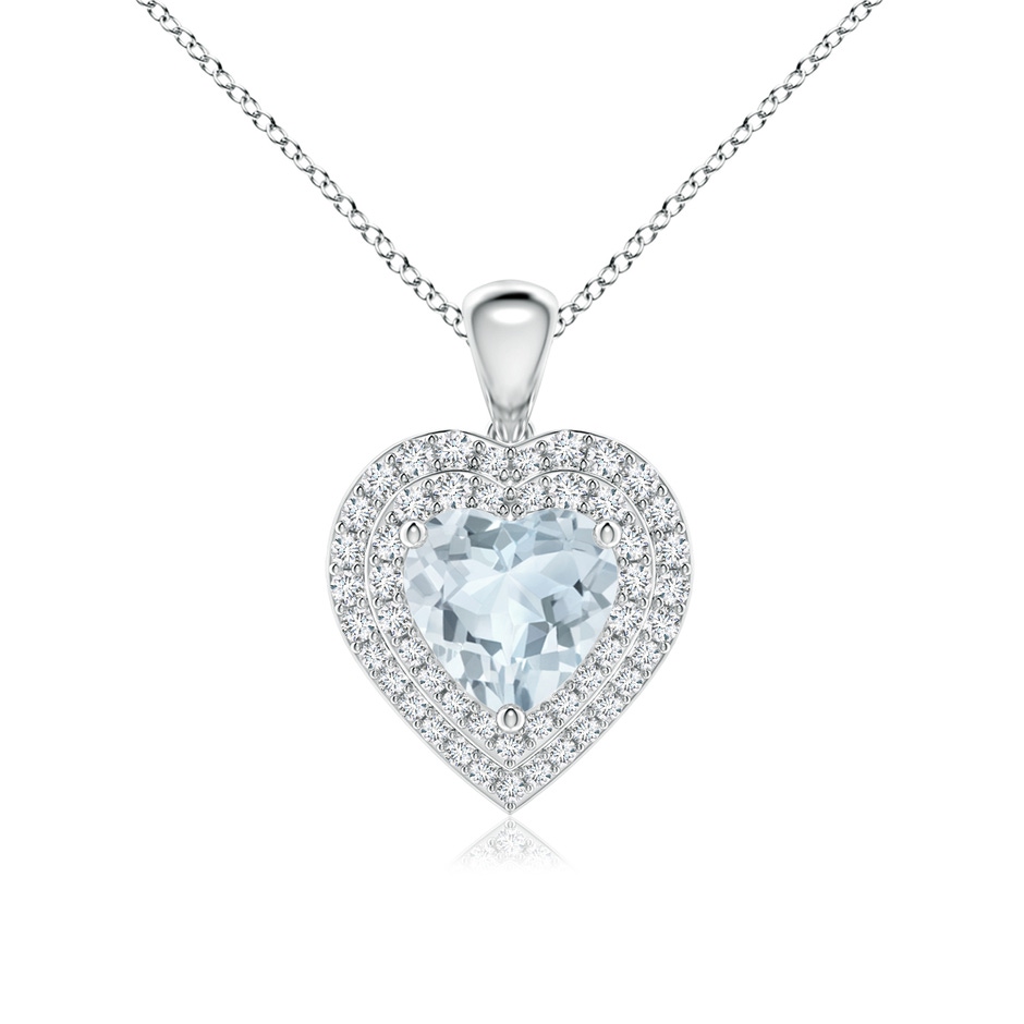 7mm A Aquamarine Heart Pendant with Diamond Double Halo in White Gold 