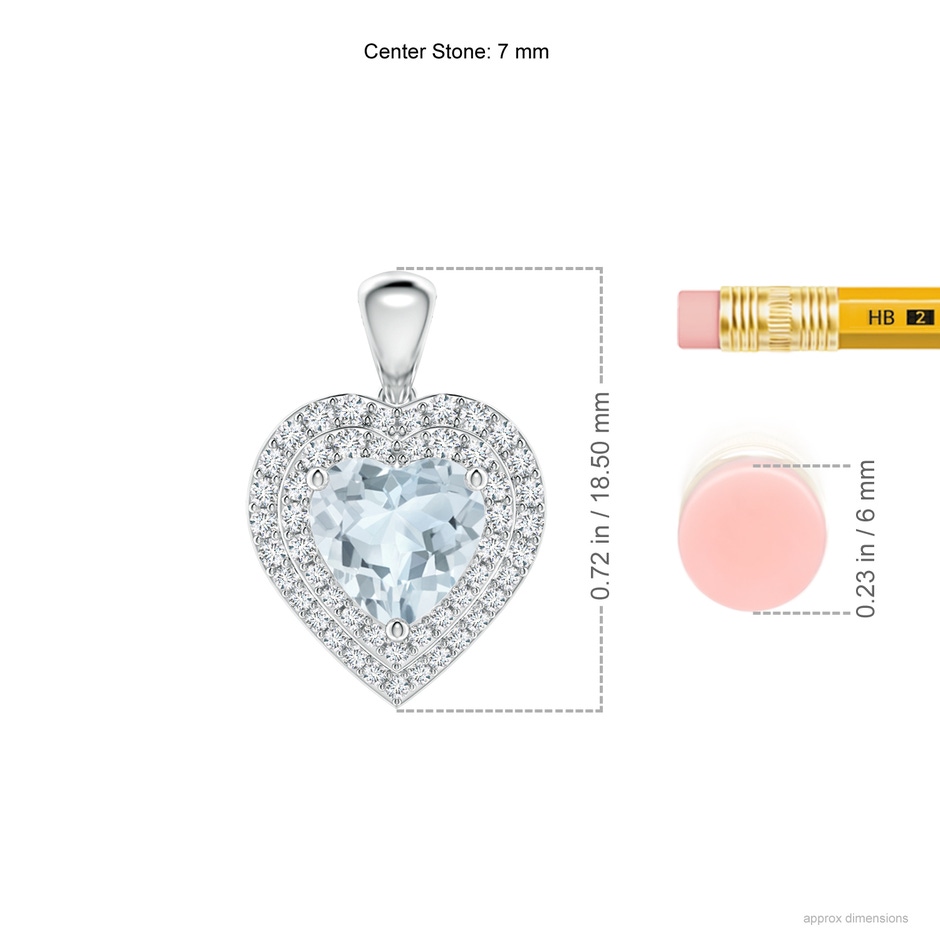 7mm A Aquamarine Heart Pendant with Diamond Double Halo in White Gold ruler