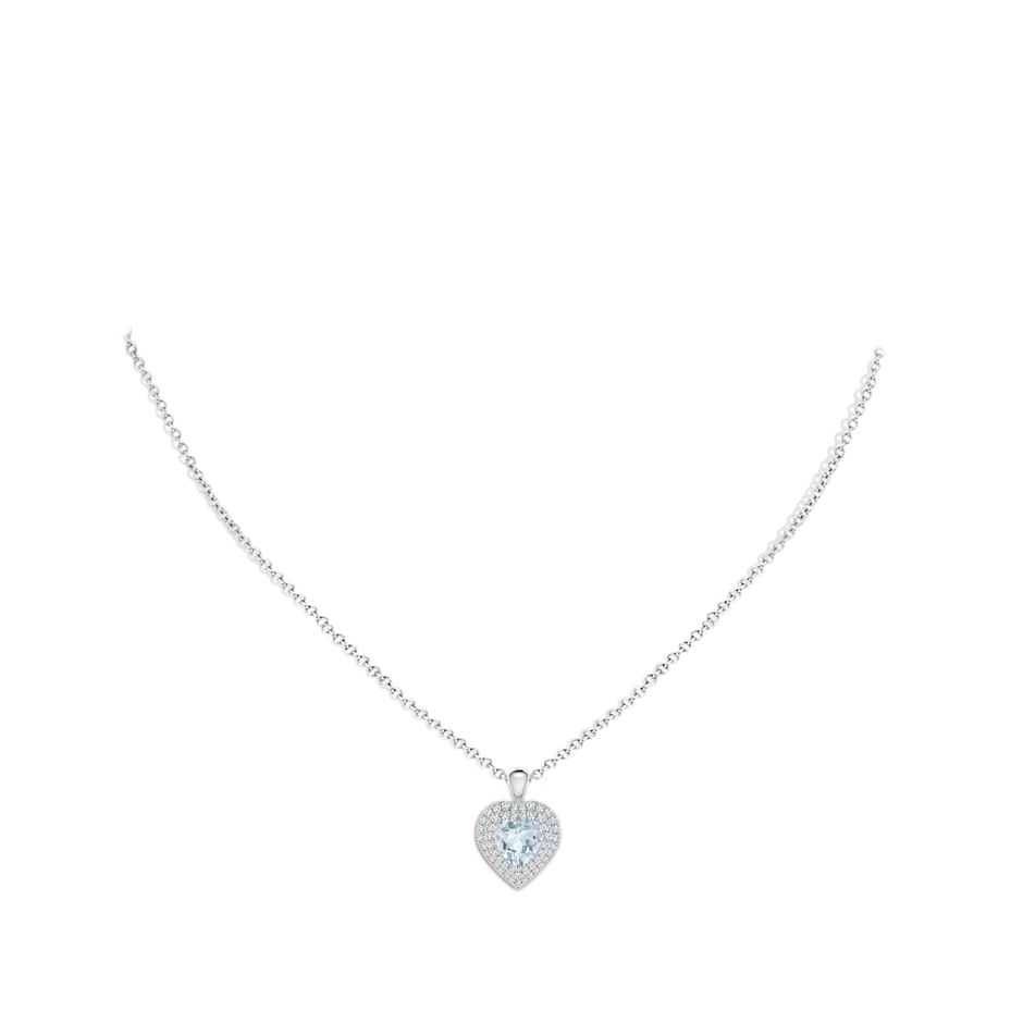 7mm A Aquamarine Heart Pendant with Diamond Double Halo in White Gold body-neck