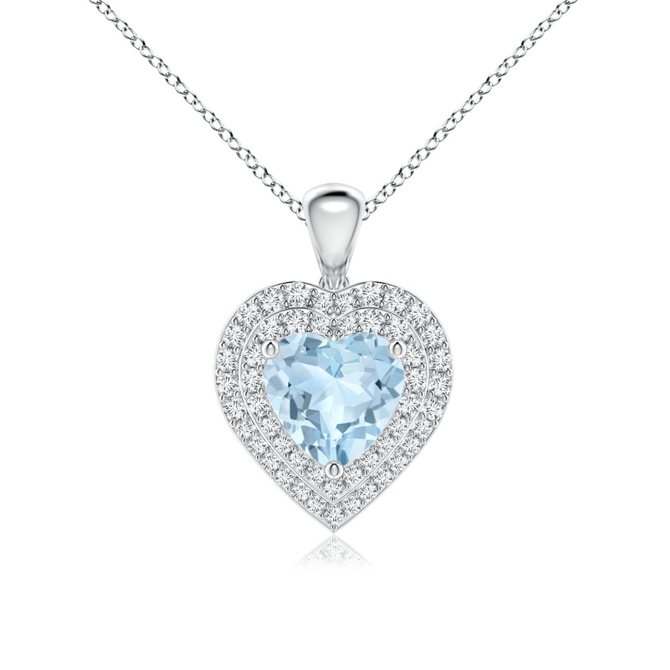 7mm AA Aquamarine Heart Pendant with Diamond Double Halo in White Gold 