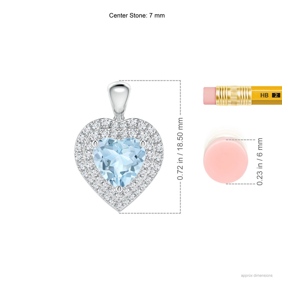 7mm AA Aquamarine Heart Pendant with Diamond Double Halo in White Gold ruler