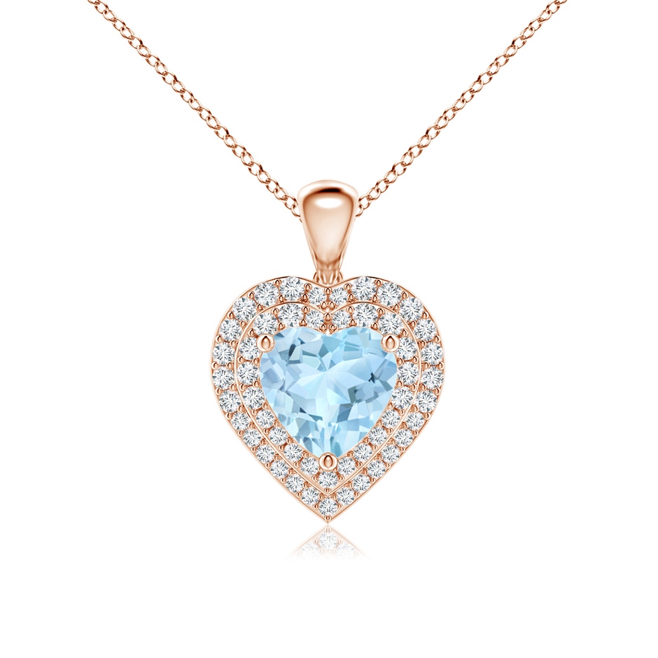 7mm AAA Aquamarine Heart Pendant with Diamond Double Halo in Rose Gold 